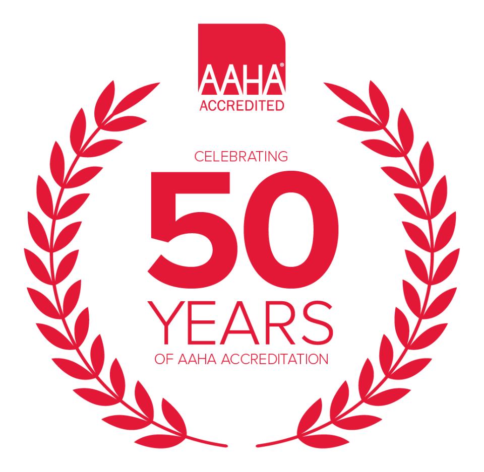 Rau Animal Hospital AAHA Accredited 50 Years Badge